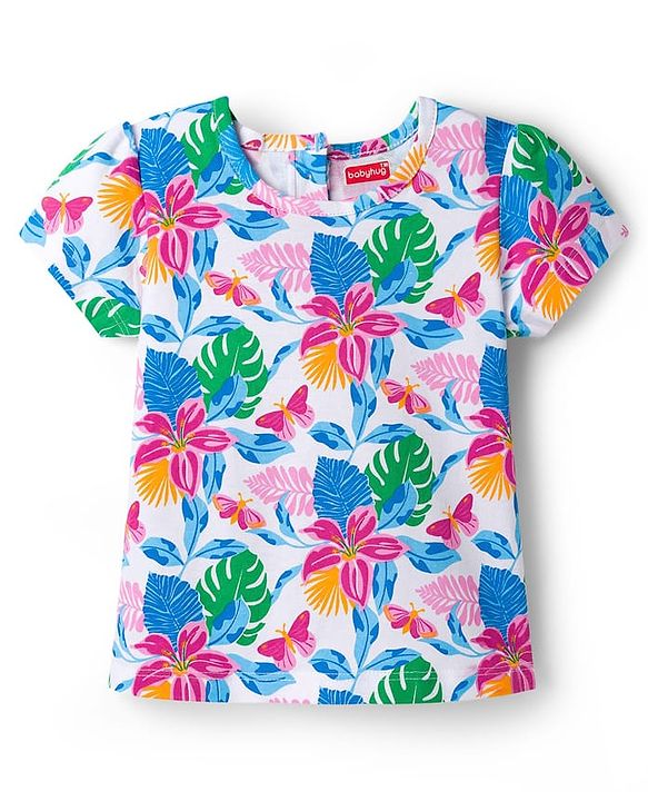 Babyhug Cotton Woven Frock with Half Sleeves Inner Tee - Blue