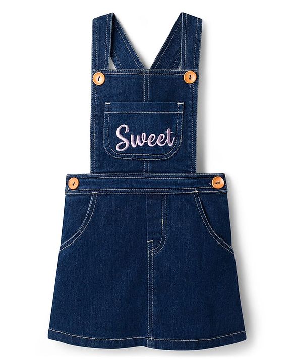 Babyhug Cotton Woven Frock with Half Sleeves Inner Tee - Blue