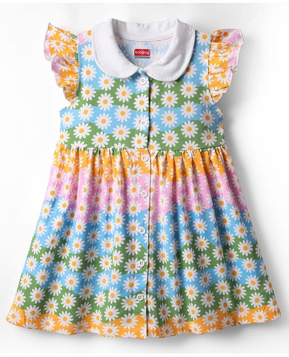 Babyhug Single Jersey Knit Half Sleeves Frock With Apple Print & Bow Applique Pack of 2- Peach & Red main image 1