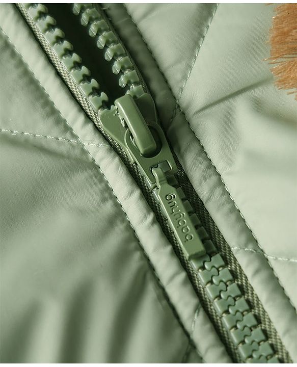 Babyhug Woven Full Raglan Sleeves Hooded Quilted Jacket with Applique & Kangaroo Pocket - Olive Green