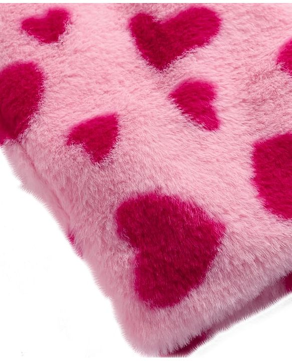 Babyhug Woven Full Sleeves Hooded Winter Fur Jacket with Heart Print - Pink