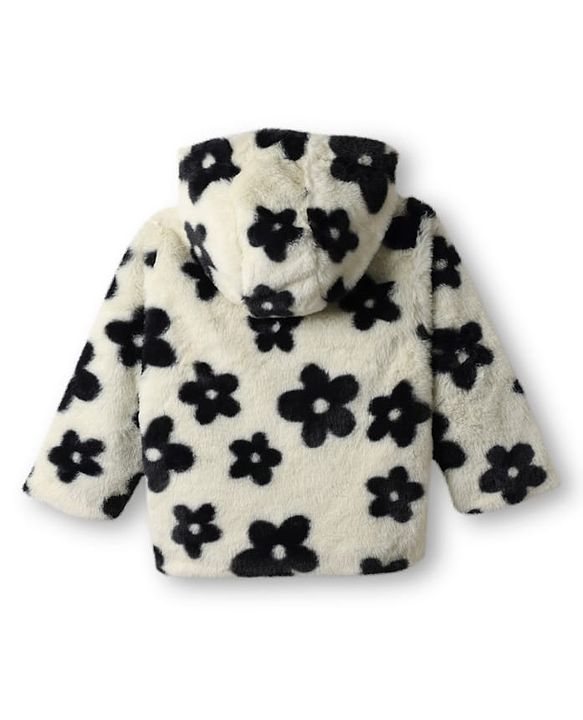 Babyhug Woven Full Sleeves Hooded Winter Fur Jacket with Heart Print - Pink