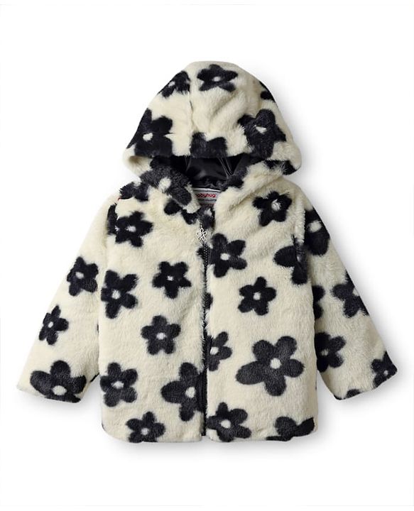 Babyhug Woven Full Sleeves Hooded Winter Fur Jacket with Heart Print - Pink