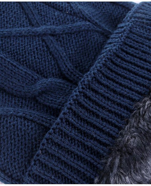 Pine Kids Knit Solid Woollen Cap & Muffler Navy Blue - Diameter 15 cm