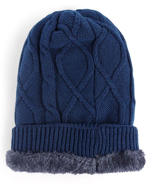 Pine Kids Knit Solid Woollen Cap & Muffler Navy Blue - Diameter 15 cm