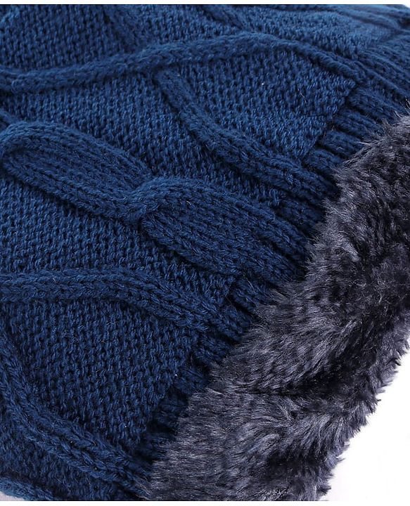 Pine Kids Knit Solid Woollen Cap & Muffler Navy Blue - Diameter 15 cm