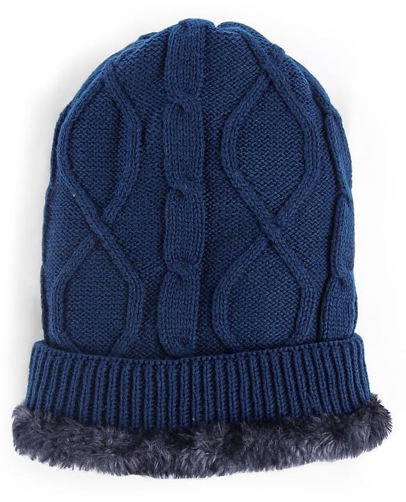 Pine Kids Knit Solid Woollen Cap & Muffler Navy Blue - Diameter 15 cm