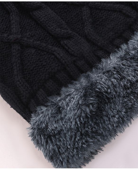 Pine Kids Knitted Solid Woollen Cap & Muffler Black - Diameter 18 cm