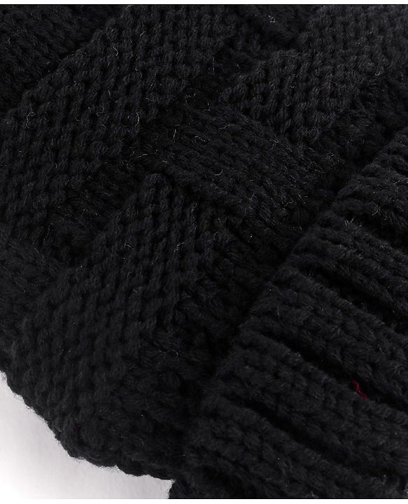 Pine Kids Knitted Solid Woollen Cap Black - Diameter 18 cm