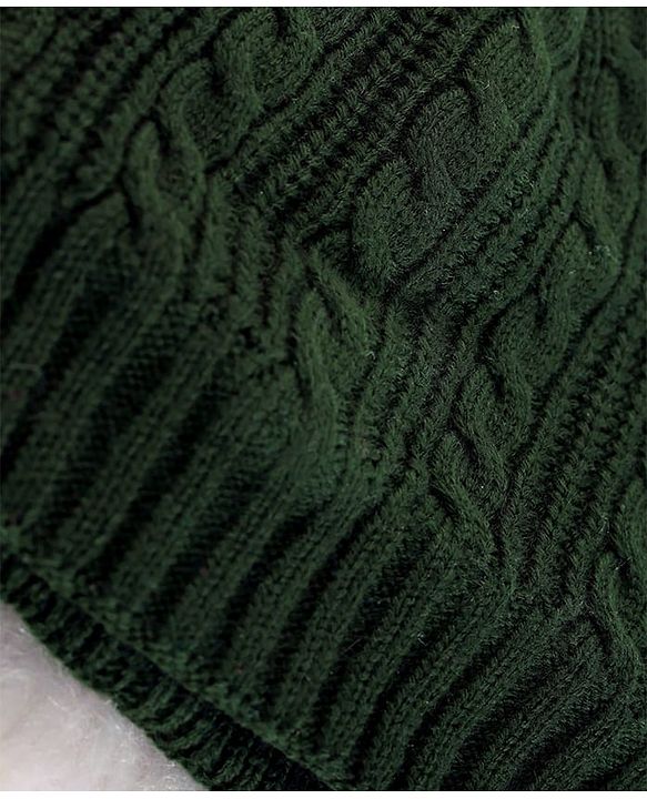 Pine Kids Solid Color Woollen Cap Dark Green- Diameter 18 cm