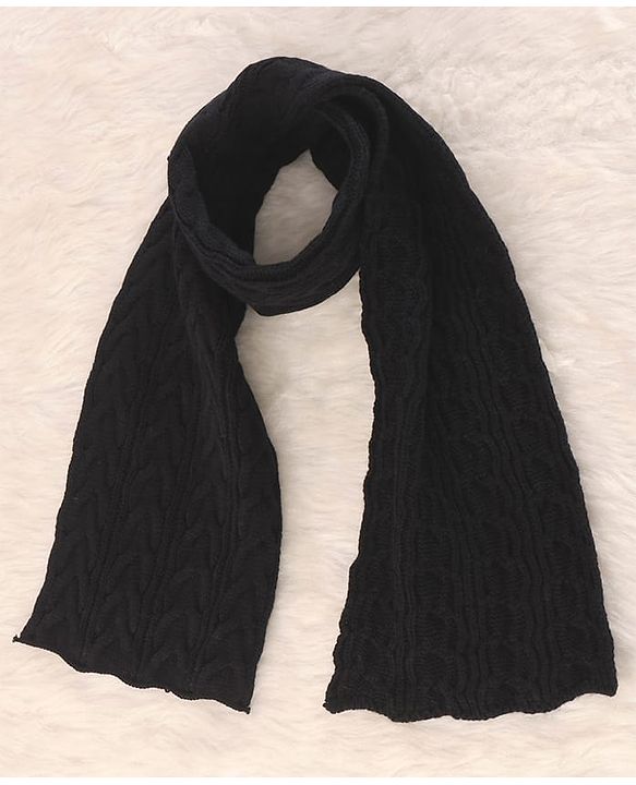 Pine Kids Knitted Solid Woollen Cap & Muffler Black - Diameter 20 cm