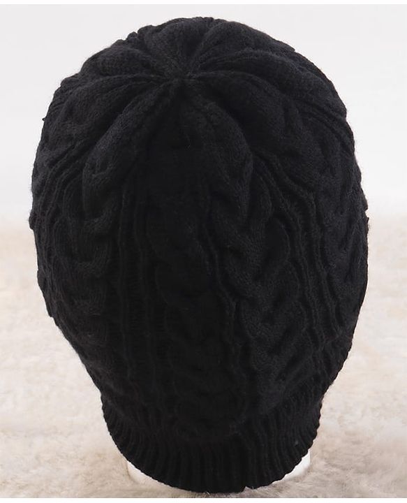 Pine Kids Knitted Solid Woollen Cap & Muffler Black - Diameter 20 cm