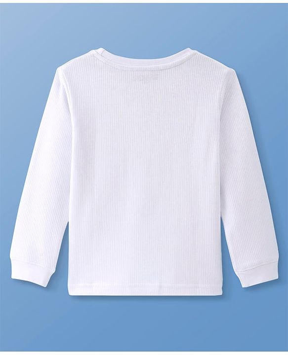 Pine Kids Cotton Knit Full Sleeves Solid Coloured Thermal Wear Set - White