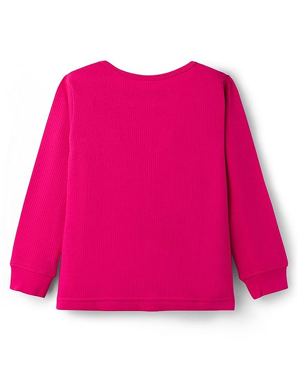 Pine Kids Knit Full Sleeves Solid Color Pullover Thermal Inner Wear Set - Dark Pink