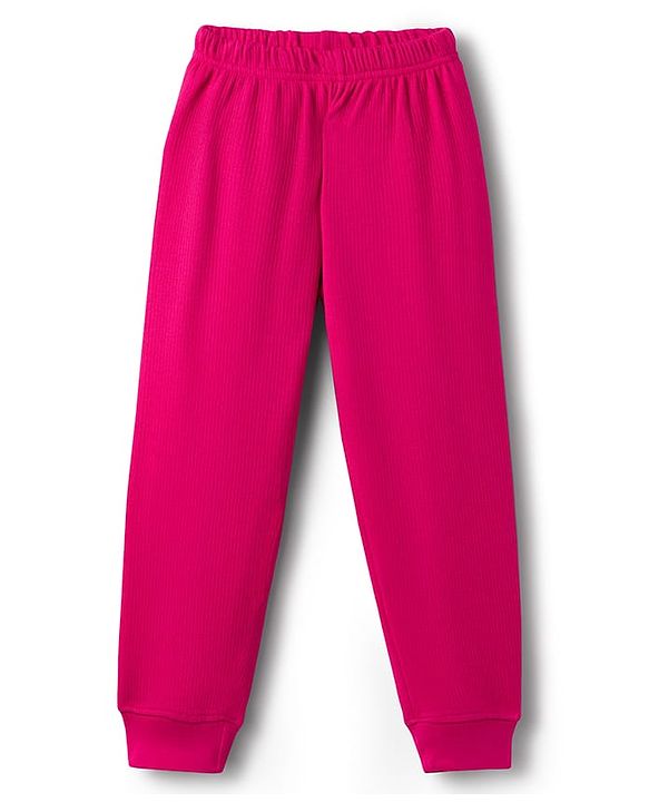 Pine Kids Knit Full Sleeves Solid Color Pullover Thermal Inner Wear Set - Dark Pink