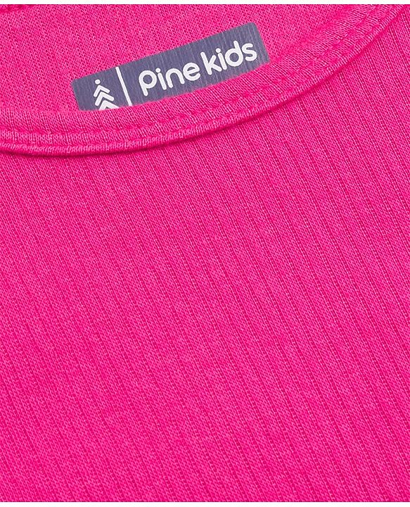 Pine Kids Knit Full Sleeves Solid Color Pullover Thermal Inner Wear Set - Dark Pink
