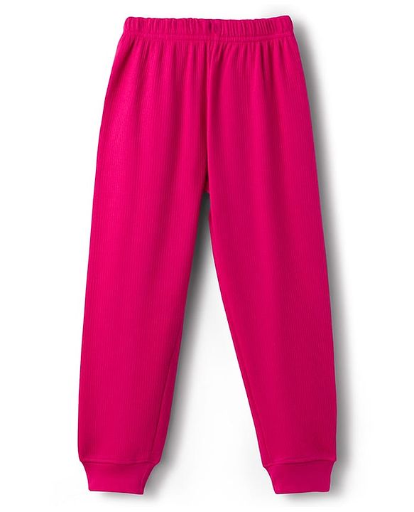 Pine Kids Knit Full Sleeves Solid Color Pullover Thermal Inner Wear Set - Dark Pink