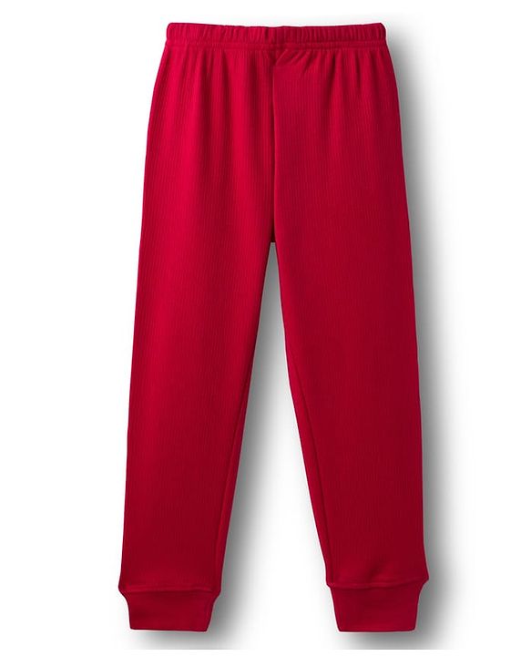 Pine Kids Cotton Knit Full Sleeves Solid Pullover Thermal Set - Red