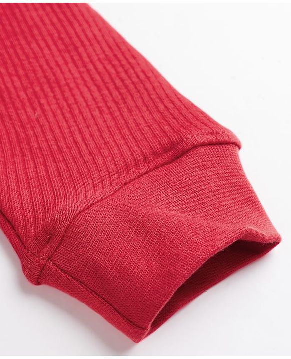 Pine Kids Cotton Knit Full Sleeves Solid Pullover Thermal Set - Red