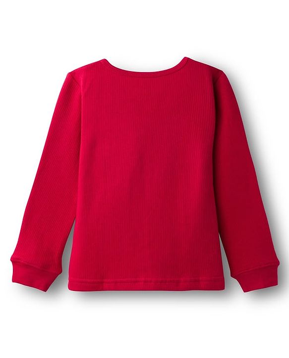 Pine Kids Cotton Knit Full Sleeves Solid Pullover Thermal Set - Red