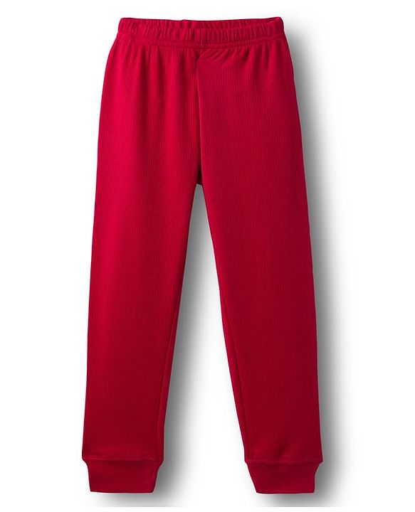 Pine Kids Cotton Knit Full Sleeves Solid Pullover Thermal Set - Red