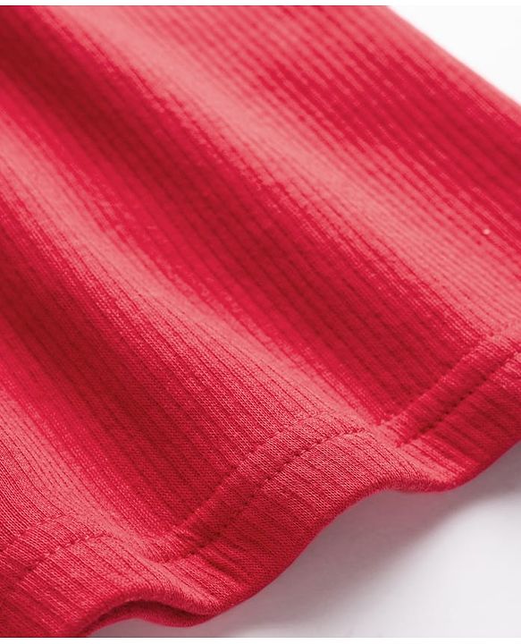 Pine Kids Cotton Knit Full Sleeves Solid Pullover Thermal Set - Red