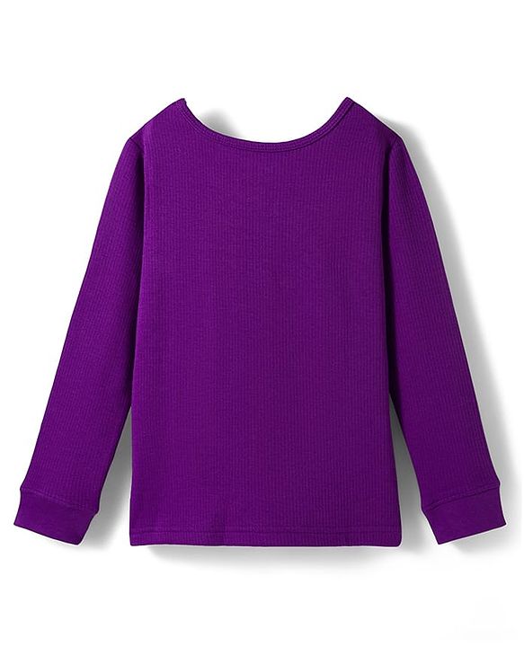 Pine Kids Knit Full Sleeves Solid Pullover Thermal Set - Imperial Purple