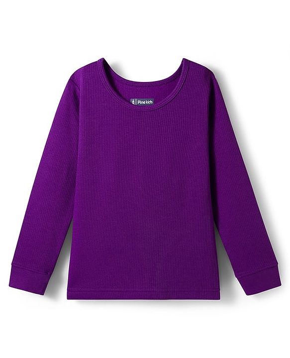 Pine Kids Knit Full Sleeves Solid Pullover Thermal Set - Imperial Purple