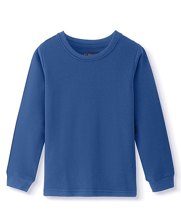 Pine Kids Cotton Knit Full Sleeves Solid Coloured Thermal Wear Set - Navy Blue