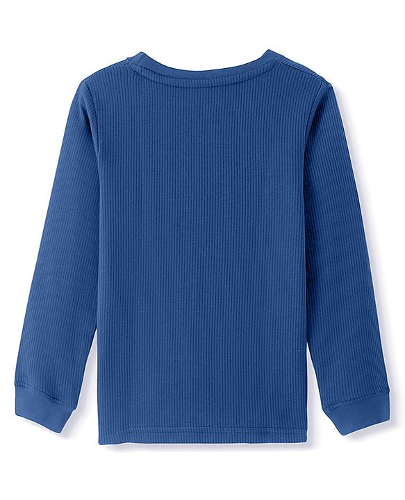 Pine Kids Cotton Knit Full Sleeves Solid Coloured Thermal Wear Set - Navy Blue