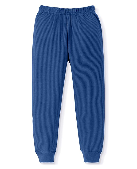 Pine Kids Cotton Knit Full Sleeves Solid Coloured Thermal Wear Set - Navy Blue
