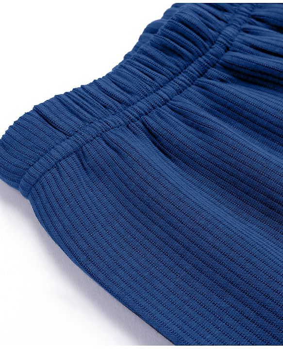 Pine Kids Cotton Knit Full Sleeves Solid Coloured Thermal Wear Set - Navy Blue
