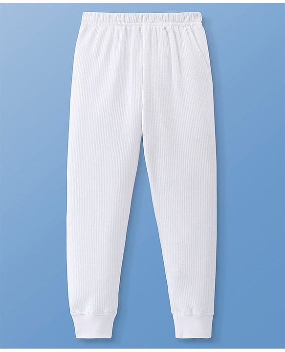 Pine Kids Cotton Knit Full Sleeves Solid Pullover Thermal Set - White