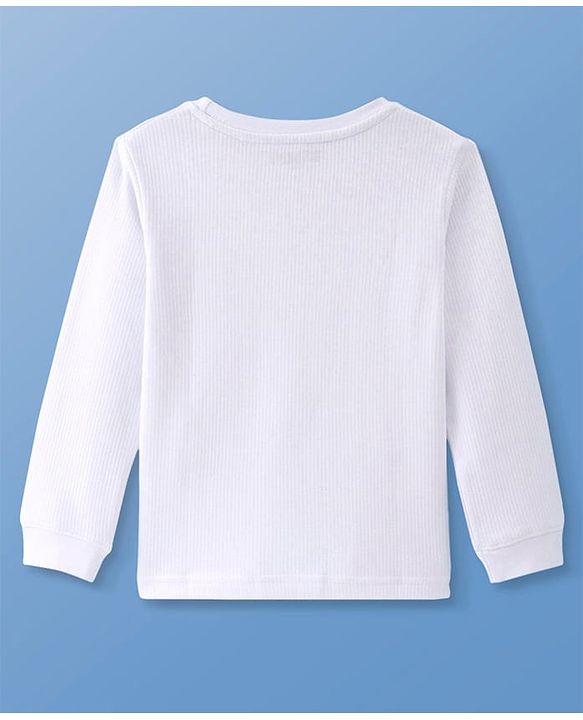 Pine Kids Cotton Knit Full Sleeves Solid Pullover Thermal Set - White