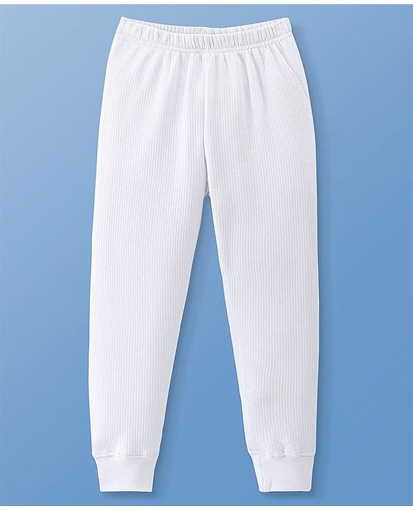 Pine Kids Cotton Knit Full Sleeves Solid Pullover Thermal Set - White