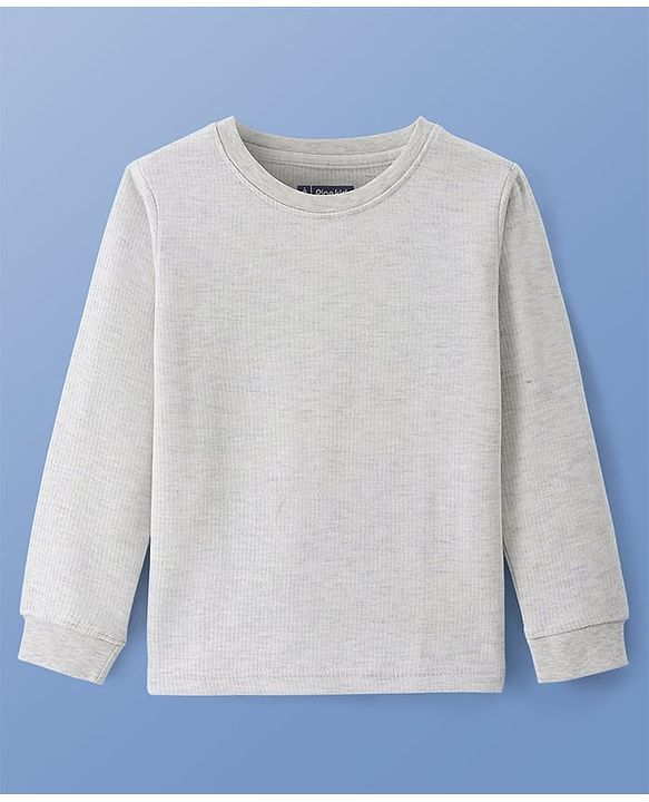 Pine Kids Cotton Knit Full Sleeves Solid Coloured Thermal Wear Set - Grey