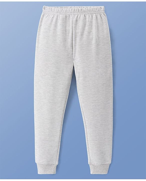 Pine Kids Cotton Knit Full Sleeves Solid Coloured Thermal Wear Set - Grey
