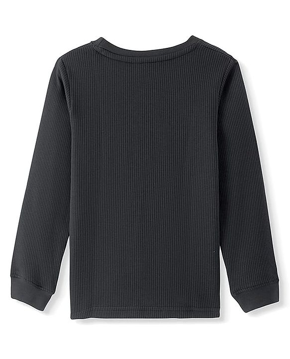 Pine Kids Cotton Knit Full Sleeves Solid Coloured Thermal Wear Set - Black