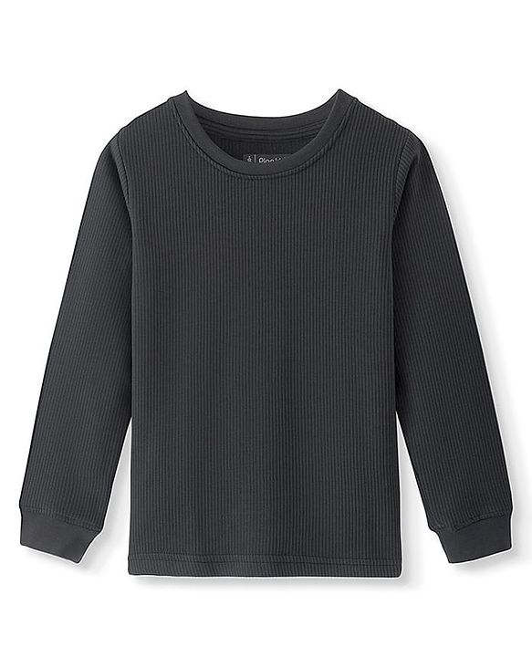 Pine Kids Cotton Knit Full Sleeves Solid Coloured Thermal Wear Set - Black