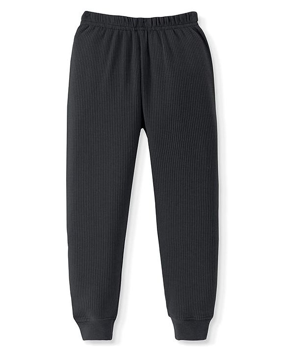 Pine Kids Cotton Knit Full Sleeves Solid Coloured Thermal Wear Set - Black