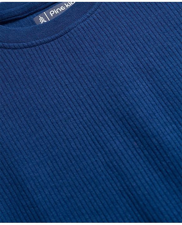 Pine Kids Cotton Knit Full Sleeves Solid Color Pullover Thermal Set - Navy Blue