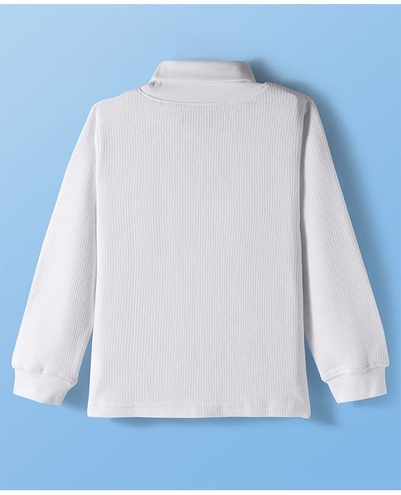 Pine Kids Cotton Knit Full Sleeves Solid Color Turtle Neck Pullover Thermal Set - White
