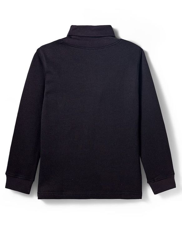 Pine Kids Knit Full Sleeves Solid Color Turtle Thermal Wear Set - Black