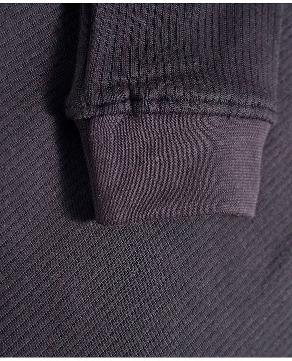 Pine Kids Knit Full Sleeves Solid Color Turtle Thermal Wear Set - Black