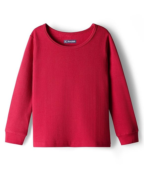 Pine Kids Knit Full Sleeves Solid Color Thermal Vest - Red