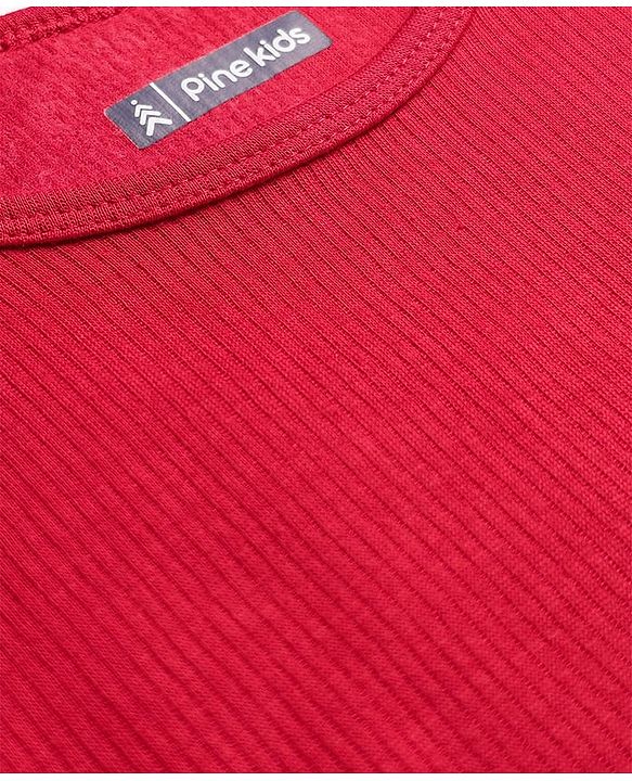 Pine Kids Knit Full Sleeves Solid Color Thermal Vest - Red