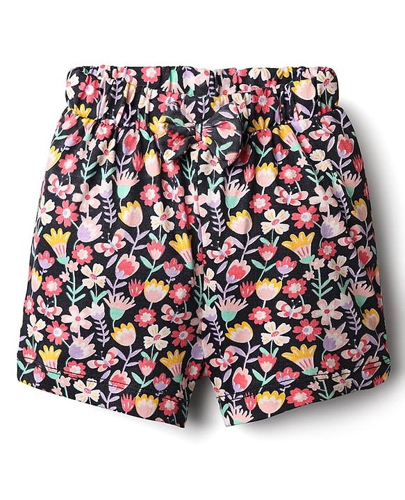 Babyhug Single Jersey Knit Shorts With Floral Hearts & Butterfly Print & Bow Applique Pack Of 3 - Multi Colour