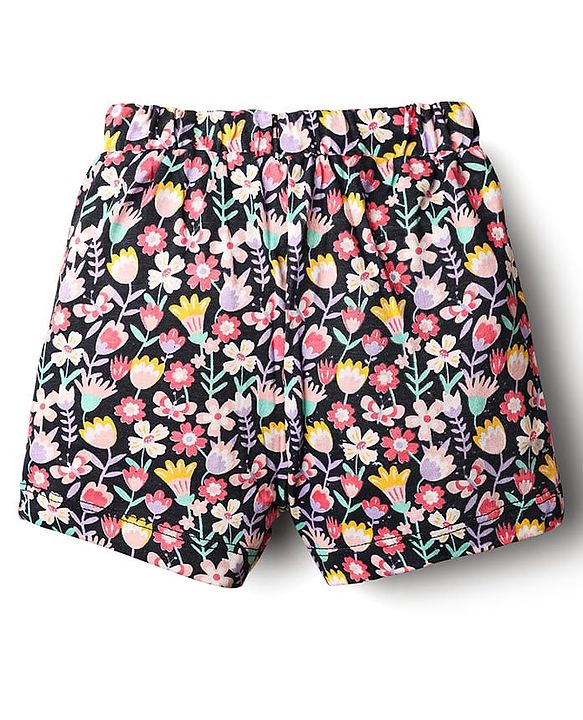 Babyhug Single Jersey Knit Shorts With Floral Hearts & Butterfly Print & Bow Applique Pack Of 3 - Multi Colour