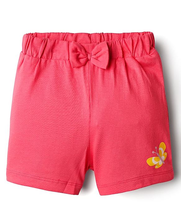 Babyhug Single Jersey Knit Shorts With Floral Hearts & Butterfly Print & Bow Applique Pack Of 3 - Multi Colour