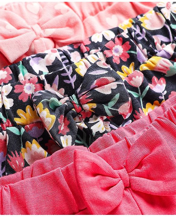 Babyhug Single Jersey Knit Shorts With Floral Hearts & Butterfly Print & Bow Applique Pack Of 3 - Multi Colour